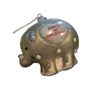 NWT Old World Christmas Baby's 1st Christmas Ornament Gray Elephant Blown Glass